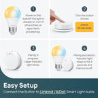 Linkind Matter Smart Light Bulb, WiFi Smart Bulbs with Remote, Smart Bulb Work with Apple Home, Alexa, Google Home, SmartThings, RGBTW Color Changing Bulbs Music Sync, 2.4Ghz A19 E26 60W 800LM 4 Pack