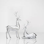 GALEI-2PCS Scandinavian Style Elk Ornament Christmas Resin Sitting and Standing Deer Statue Home Living Room Study Ornaments (Silver, One Size)