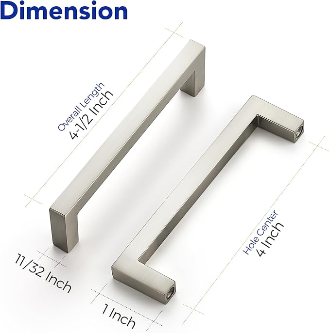Ravinte 5 Pack Solid 4 Inch Center to Center Slim Square Bar Drawer Handles - Kitchen Cabinet Hardware Brushed Nickel Pulls - Handles for Cabinets and Drawers