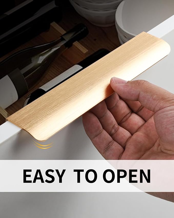 5 Pack 8 inch self Adhesive Cabinet pulls Adhesive Cabinet Handles Gold Drawer Edge pulls Stick on Handles for Cabinet Finger pulls for Cabinet Drawer Handles Seam