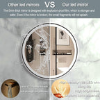 40" LED Mirror, Wall Mount, Round, Black Frame, 3 Color Lights, Anti-Fog, Adjustable Brightness, Modern Home Decor