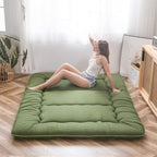 MAXYOYO Japanese Floor Mattress Futon Mattress, Thicken Tatami Mat Shiki Futon Sleeping Pad Foldable Roll Up Mattress Guest Mattress Pad Floor Lounger Bed, Green, King