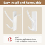 White Self Adhesive Coat Hooks for Hanging, Heavy Duty Stainless Double Wall Hook for Towel, Backpack, Hat, Sturdy Metal Hanger for Bathroom, Bedroom, Door, Wall Mounted, 4-Pack
