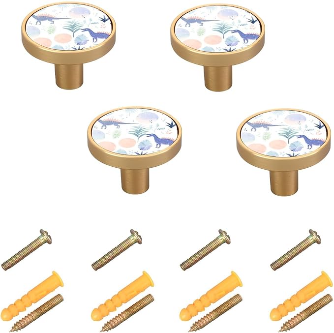 4-Pack Zinc Alloy Furniture Knobs Pulls for Dresser Drawers, Cute Dinosaur Cupboard Door Handle 1.26" Diameter for Decorative Walls