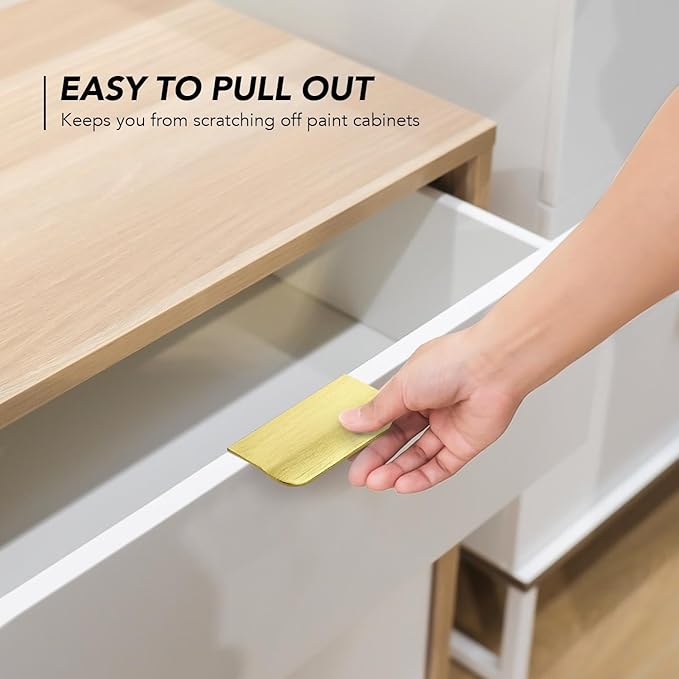 Ravinte Hardware 10 Pack Gold Cabinet Handles, 3 Inch (76mm) Finger Edge Pulls, 2 Inch Hole Center, Finger Pulls for Cabinets