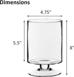 CYS EXCEL Glass Hurricane Pillar Candle Holder (H:8" W:4.75") | Multiple Size Choices Short Stem Candle Centerpieces | Stemmed Glass Cylinder Candle Vase