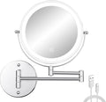 Wall Mounted Makeup Vanity Mirror with Lights, 8” Double Sided 1X/10X Wall Mount Magnifying Bathroom Shaving Mirror with 3 Color Lights, Rechargeable Touch Dimmable Extendable Cosmetic