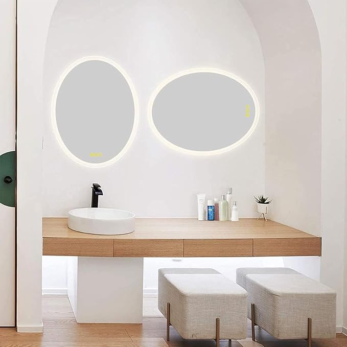 Wall-Mounted LED Oval Bathroom Mirror, Makeup Mirror (32 inches x 24 inches,) 3 Color Stepless Dimmable Memory Bathroom Vanity Mirror with Lights CRI90+ 3000-6400K Smart Mirror with Touch