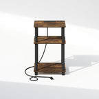 Furinno JUST Night Stand, 3-Tier Turn-N-Tube Nightstand with Charging Station, Bedside Table, End Table, Side Table with USB and Type-C Charging Port, for Bedroom, Living Room, Amber Pine