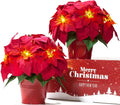 2 Pack Lighted Artificial Poinsettias for Outdoors LED Poinsettia Flowers Artificial Faux Poinsettia Plants Poinsettia Christmas Decorations for Holiday Home Kitchen Decor(10 inch)