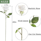 FOTEEWL 60 Pcs Artificial Rose Flower Realistic Faux Silk Roses Stem Fake Roses Bouquet for Flower Arrangement,Wedding Centerpieces,Party,Home Decorations (White)