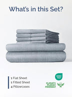 Extra Deep King Sheet Set - 6 Piece Breathable and Cooling Sheets - Hotel Luxury Bed Sheets Set - Easy Fit - Soft, Wrinkle Free and Comfy Sheets Set - Heathered Blue Sheet Set with Extra Deep Pockets