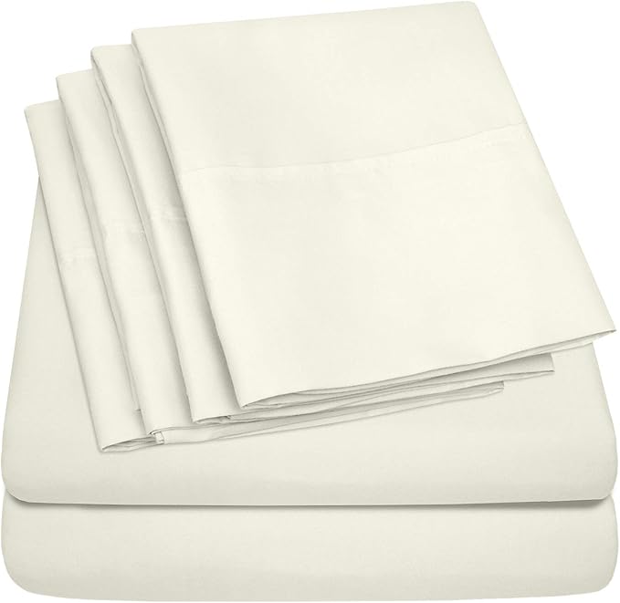 Cal King Size Bed Sheets - 6 Piece 1500 Supreme Collection Fine Brushed Microfiber Deep Pocket California King Sheet Set Bedding - 2 Extra Pillow Cases, Great Value, California King, ivory