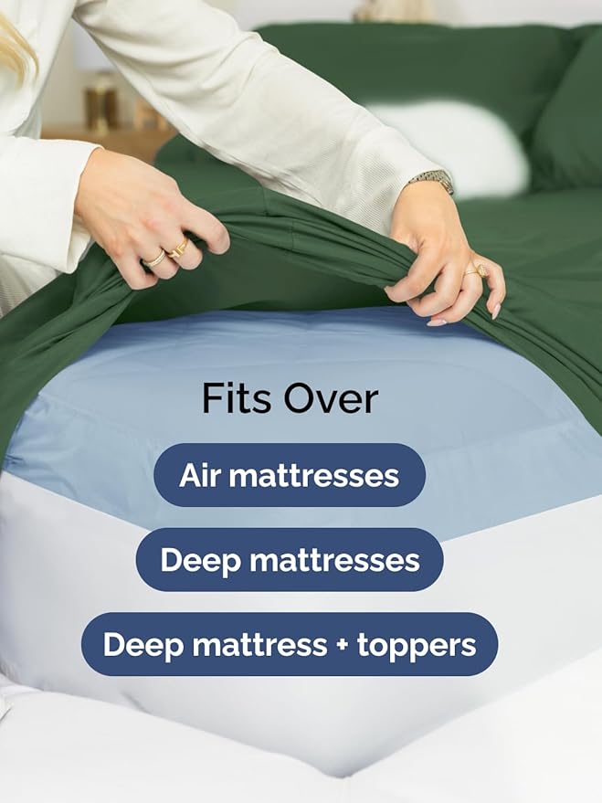 Extra Deep Cal King Sheet Set - 6 Piece Breathable & Cooling Sheets - Hotel Luxury Bed Sheets Set - Easy Fit - Soft, Wrinkle Free & Comfy Sheets Set - Emerald Green Sheet Set with Extra Deep Pockets