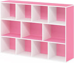Furinno LUDER Book Shelf, 11-Cube Bookshelf, Reversible Bookcase, 9.4" x 29.1" x 41.7", for Living Room, Bedroom, Home Office, White/Pink