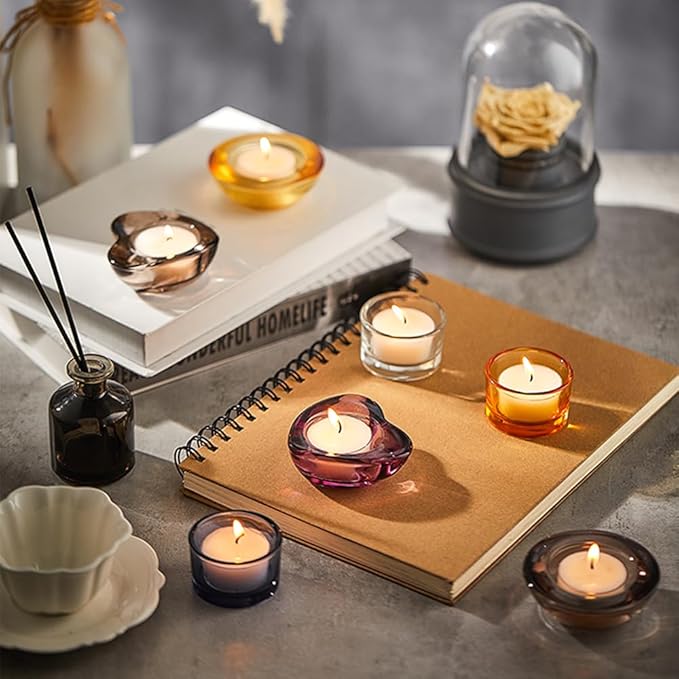 Gold Tealight Candle Holders - Set of 12, Round Chunky Glass Candle Holder, 3" Diameter - CH01 - Rusty Orange