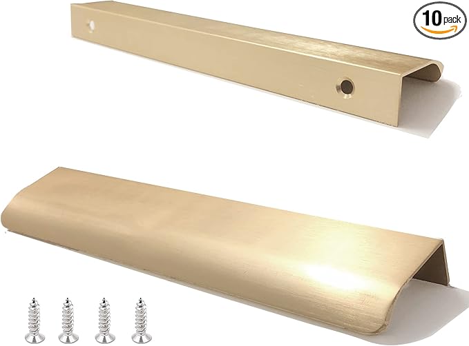 JOOJA 10 Pack Modern Style Finger Edge Pull Furniture DrawerHandles Hidden Cabinet Kitchen Drawer Handles Knobs Gold 120mm