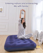 Twin Size Air Mattress for Inflatable - Portable Blue Blow Up Mattresses with Flocked top - Single Foldable Air Bed for Tent Camping Home Travel Backpacking