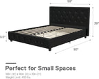 DHP Dakota Upholstered Platform Bed with Diamond Button Tufted Headboard and Footboard, No Box Spring Needed, Full, Black Faux Leather