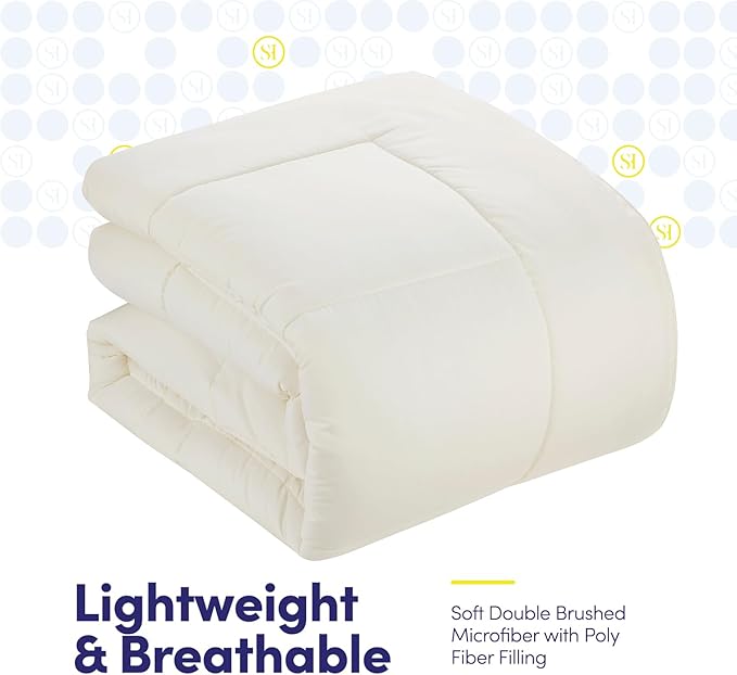 King Size Comforter Set with Sheets - 7-Piece Bedding Collection - 1 Comforter, 1 Fitted Sheet, 1 Flat, 4 Pillowcases - Deep Pocket - Soft & Breathable Premium Quality - Ideal for All Seasons, Ivory