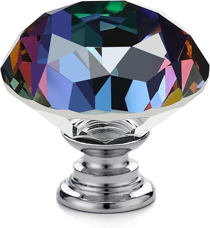 Ravinte 10 Pack Colorful Crystal Drawer Knobs - Glass Cabinet Knobs, Diamond Shaped, 30 mm with Black Base