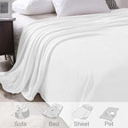 Exclusivo Mezcla Fleece Blanket Queen Size for Bed, Super Soft and Warm, All Season Use, Cozy, Plush, Lightweight, 90x90 Inches, Pure White