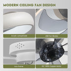 Ceiling Fans with Lights and Remote, 20'' Low Profile Flush Mount, 6 Wind Speeds, Modern Dimmable LED Ceiling Fan, Smart Ceiling Fan for Bedroom, Kids Room (White)