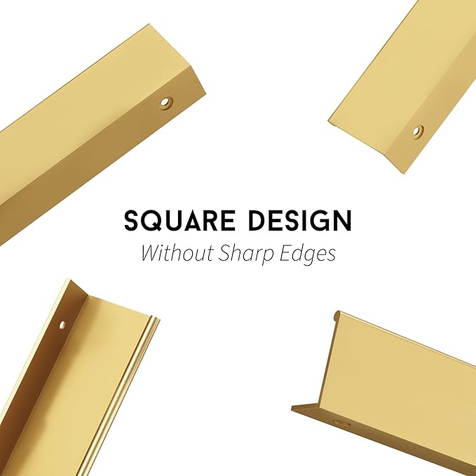 goldenwarm 15 Pack Gold Finger Edge Pulls Drawer Finger Pulls Champagne Gold Kitchen Hardware Handles Bedroom Dresser Drawers,6-1/4 in Hole Center