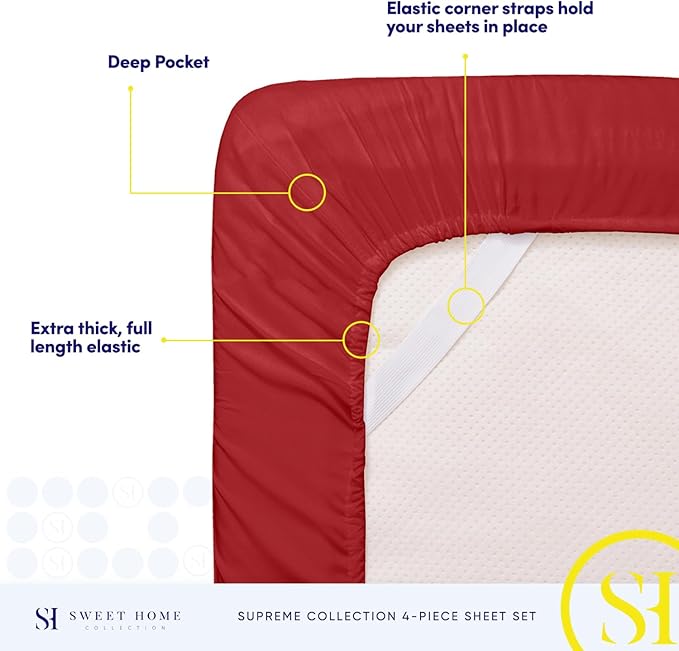 California King Sheet Sets - Breathable Luxury Sheets with Full Elastic & Secure Corner Straps Built In - 1800 Supreme Collection Cal King Deep Pocket Bedding Set, Sheet Set, California King, Red