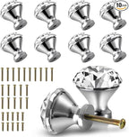 30mm Kitchen Cabinet Knobs Drawer Pull Handle Hardware, Crystal Clear Glass Round Diamond Shape Dresser Closet Bi-fold Door Bathroom Cupboard Desk Nightstand Furniture Decorative Drawer Knobs （10PCS）