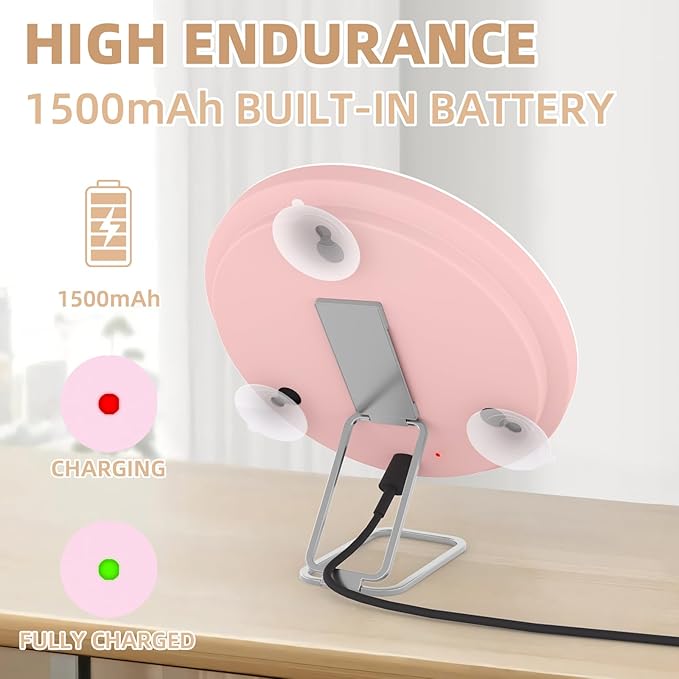 Large 6" Lighted 30x Magnified Makeup Mirror with Suction Cups & Table Stand, Travel & Home Use