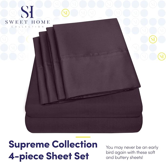Twin Size Bed Sheets - 4 Piece 1500 Supreme Collection Fine Brushed Microfiber Deep Pocket Twin Sheet Set Bedding - 1 EXTRA PILLOW CASES, GREAT VALUE, Twin, Purple