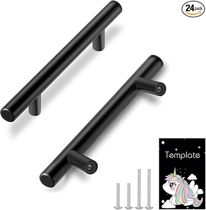 HBL' 24 Pack | 3 Inch Center to Center Matte Black Cabinet Pulls Kitchen Cabinet Handles,Made of Stainless Steel,Ideal for Cabinet,Drawer,Cupboard and Wardrobe.