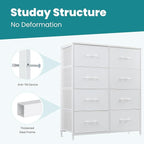 OLIXIS Dresser for Bedroom, 8 Storage Drawers, Tall Large Fabric Storage Tower Organizer, Chest of Drawers with Metal Frame Wooden Top for Nursery, Closet, Living Room, Entryway, Classic White