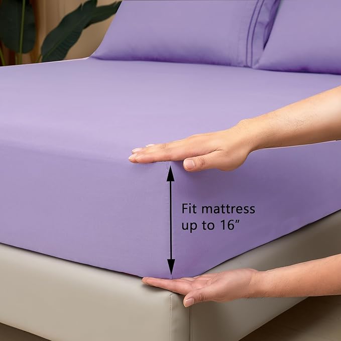Mejoroom California King Size Sheet Set - Soft Microfiber Bed Sheets,Deep Pocket Fitted Sheet, Breathable, Wrinkle & Fade Resistant - 4 Piece (California King, Violet)