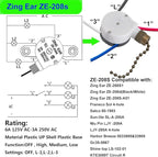 Ceiling Fan Switch Zing Ear ZE-208s E89885 3 Speed 4 Wire Pull Chain Switch with 4 Pre-Installed Wires Replacement Part for Hunter, Hampton Bay, Harbor Breeze Fans (Bronze Chain)