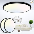 zemty 12 Inch Black Ceiling Light - 28W 3200lm LED Ceiling Light Flushmount, 3 Color Temperature in One 3000k/4500k/6000K Modern Ceiling Lamp for Bedroom Kitchen DiningRoom - 2Pack