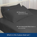 Moonsea Full Sheet Set for Extra Deep Pocket Air Mattress - Full Size Sheet Sets - Sheets with Pocket on Side - Easily Fits Extra Deep 16 in to 24 in Pillow Top Air Mattress (Black)