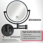Hard Wired Make up Mirror Magnifying Lighted Black Wall Mounted, 8" 1X/5X Double-Sided 360 Swivel Extendable Arm Bathroom Makeup Mirror Wall Mount, Touch Dimmable, Matt Black