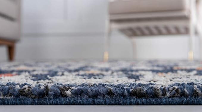Rugs.com Morocco Collection Rug – 4' x 6' Navy Blue High-Pile Rug Perfect for Living Rooms, Large Dining Rooms, Open Floorplans