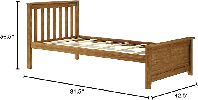 Plank+Beam Solid Wood Twin Bed Frame, Platform Bed with Headboard, Pecan
