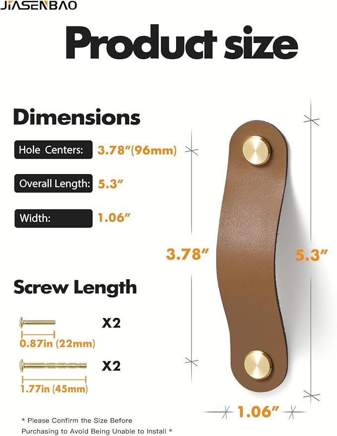 Brown Leather Drawer Pulls 2 Pack 3.78"(96mm) Leather Handles Cabinet knobs for Kitchen Cabinet Drawers Bathroom Dressers