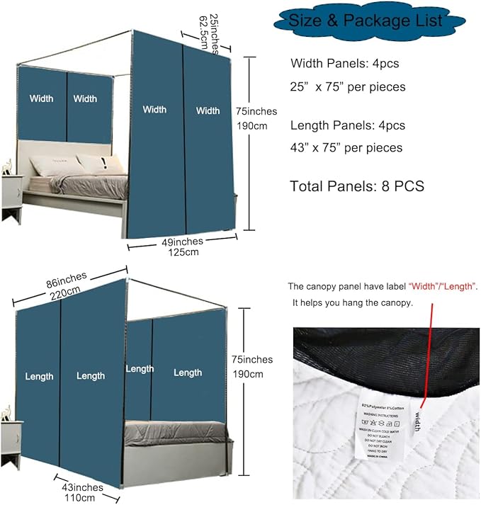 Akiky Canopy Bed Curtains with Lights 4 Corner Post Bed Canopy for Adults Girls, Rainbow Bed Drapes Netting-8 Panel Curtains,Twin