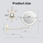 Rechargeable Lighted Makeup Mirror, 10x Magnifying Mirror, 3 Color Lights, Touch Screen Dimming, 360° Extendable Arm Wall Mounted Mirror for Bathroom Shaving (Brushed Nickel)