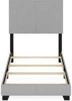 Furinno Pessac Fabric Upholstered Bed Frame with Wooden Slat Support, Twin XL, Glacier
