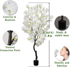 White Faux Cherry Blossoms Tree Artificial Cherry Blossom Tree Bedroom Trees for Home Decor 6FT
