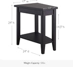 Leick Home Laurent End Table, Solid Wood, Narrow Wedge Shape, Bottom Display Shelf, Easy-Assembly, For Living Room/Bedroom, Black, 24.0 in. L x 17.0 in. W x 24.0 in. H, 10502-BK