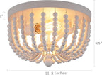 Q&S White Flush Mount Ceiling Light Fixtures,2-Lights Wood Beaded Boho Chandeliers for Nursery Baby Bedroom Dining Room Living Room Kitchen Hallway W11.81