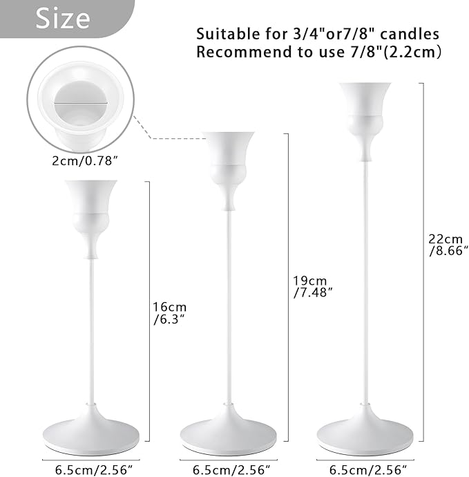Candlestick Holders White, 12 Packs Taper Candle Holder for Candlesticks, Candle Sticks Holder Decor for Home Decor