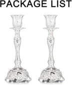 Sziqiqi Silver Plated Candlestick Holders Set of 2 Taper Candle Holders Deluxe Ornate Candle Holders for Shabbat Taper Candles, Candle Centerpiece, Wedding Candles, Christmas Candle, 7.4inch